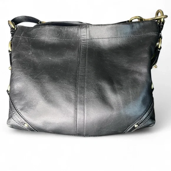 Coach Carly Black Leather Hobo Bag with Brass Details - Picture 4 of 8